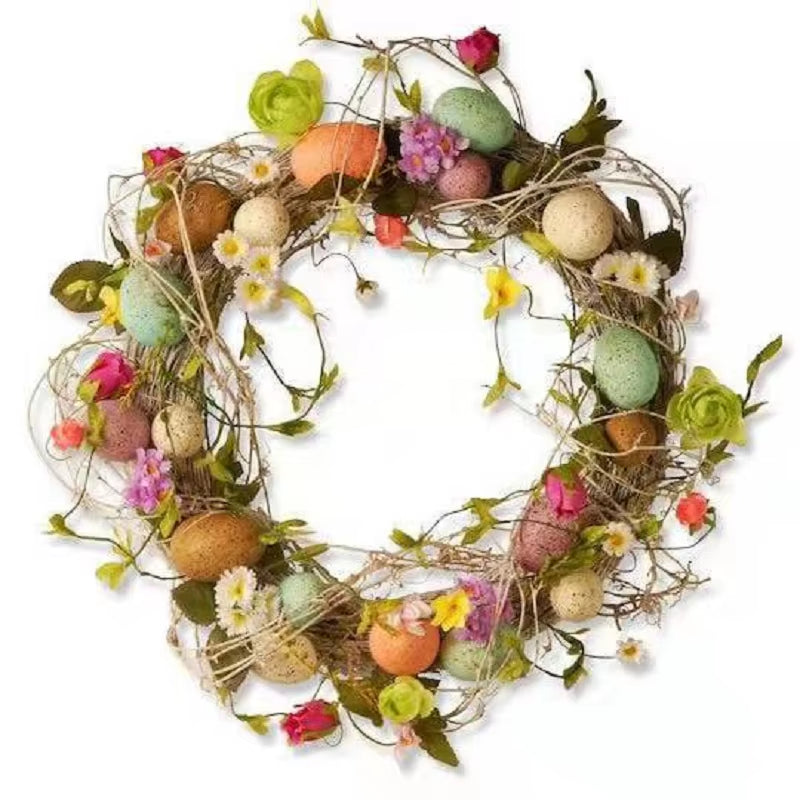 45Cm Colorful Easter Eggs Decor Wreaths for Front Door Pastel Easter Egg Mini Spring Easter Wreath Easter Window Decor Wreath