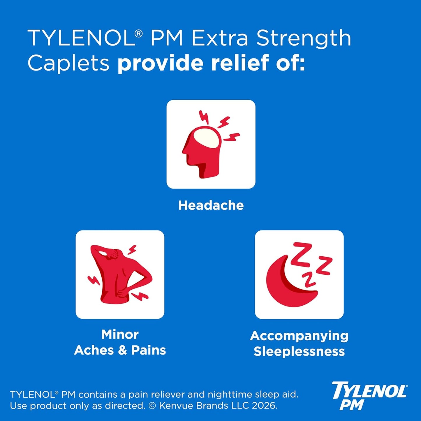 Tylenol PM Extra Strength Nighttime Pain Reliever & Sleep Aid Caplets, 500 Mg Acetaminophen & 25 Mg Diphenhydramine Hcl, Relief for Nighttime Aches & Pains, Non-Habit Forming, 150 Ct