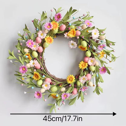 45Cm Colorful Easter Eggs Decor Wreaths for Front Door Pastel Easter Egg Mini Spring Easter Wreath Easter Window Decor Wreath