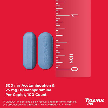 Tylenol PM Extra Strength Nighttime Pain Reliever & Sleep Aid Caplets, 500 Mg Acetaminophen & 25 Mg Diphenhydramine Hcl, Relief for Nighttime Aches & Pains, Non-Habit Forming, 150 Ct