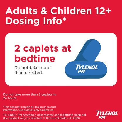 Tylenol PM Extra Strength Nighttime Pain Reliever & Sleep Aid Caplets, 500 Mg Acetaminophen & 25 Mg Diphenhydramine Hcl, Relief for Nighttime Aches & Pains, Non-Habit Forming, 150 Ct